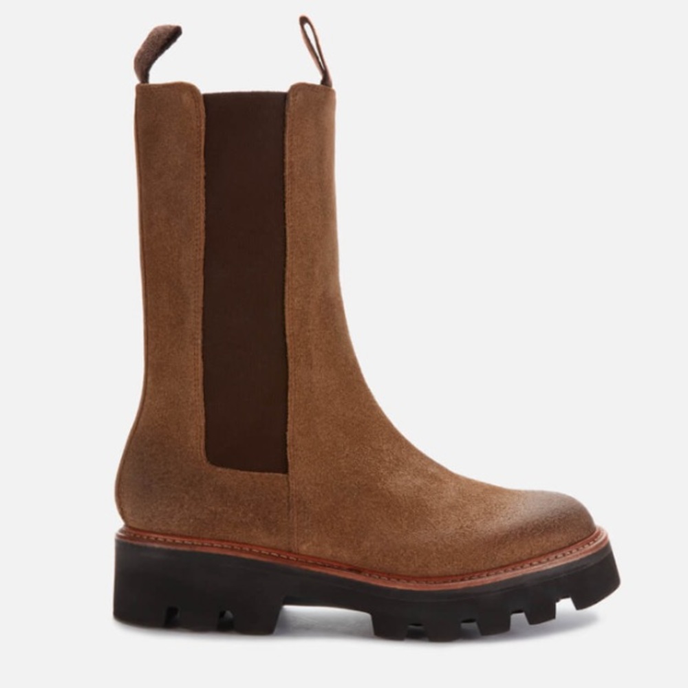 NEW Grenson Women's Doris Burnished Suede Long Chelsea Boots - Snuff